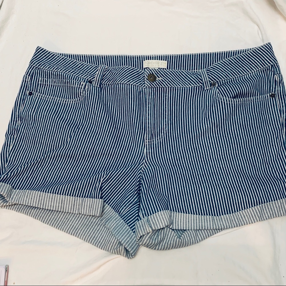 Forever 21 Striped Rolled Cuff Denim Shorts